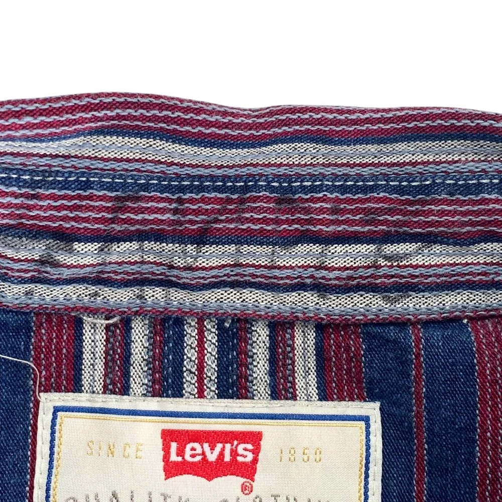 Levi's Western  Shirt Large LS Striped Blue Gray Red White